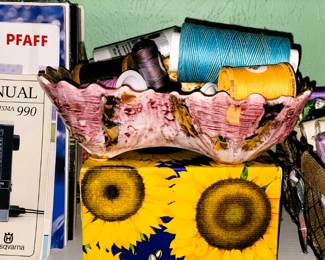 Thread - all purpose, embroidery, quilting, serger - plane and fancy.  Blanket binding and bias tapes