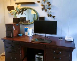 Home office desk and supplies