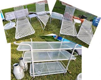 Brown Jordan Patio Furniture: 4 Adjustable Lounge Chairs, Many side tables and Serving Cart