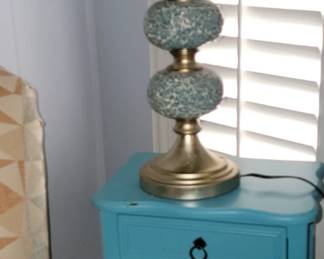 Turquoise side table and lamp