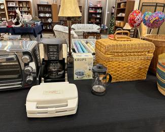 Waffle iron, coffee maker, picnic basket....