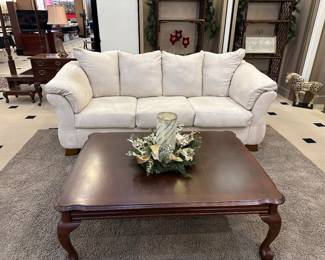 Cream Microfiber Couch and coffee table