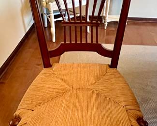 Ethan Allen Cherry Wood Dining Table with Metal Wrought Iron Base and 4 Wheatstack Back Dining Chairs