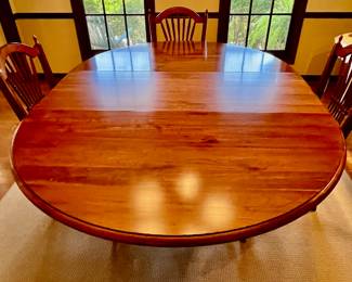 Ethan Allen Cherry Wood Dining Table with Metal Wrought Iron Base and 4 Wheatstack Back Dining Chairs