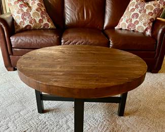 Ethan Allen Leather Sofa in Brown( SOLD) and Room & Board Round Griffin Coffee Table