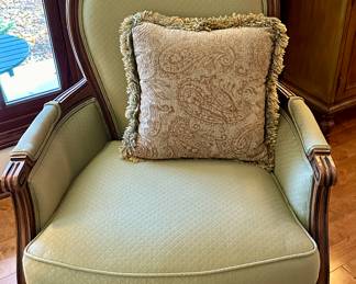 Ethan Allen Suzette Chair in Light Green Upholstery. 