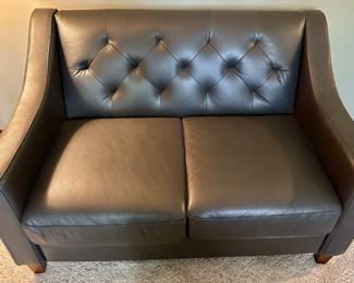 Beautiful Gray Tufted Leather Loveseat.