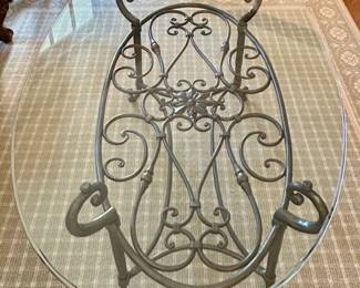 Glass and Wrought Iron Oval Coffee Table.  