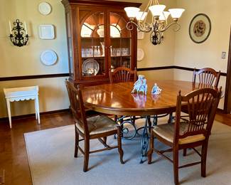 Dining Room is all Ethan Allen including Round Cherry Table, 4 Wheat Back Dining Chairs and Beautiful China Hutch/Breakfront