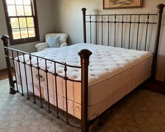 King Sized Bed, Metal Frame with King Mattress and Box Spring in Flawless Condition.