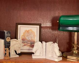 Handmade Ceramic Horse Bookends, Vintage Desk Lamp