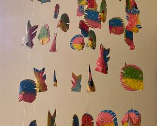 Carved Wood Fish Mobile