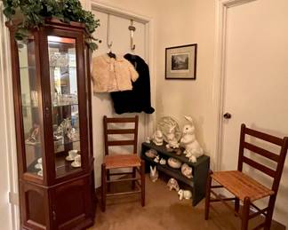 Lighted Curio Cabinet, Antique Chairs