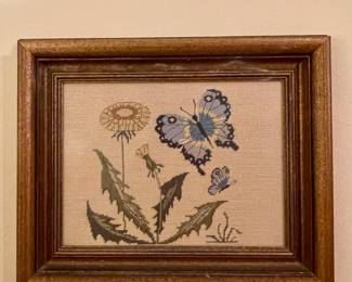 Framed Needlepoint Butterfly Picture