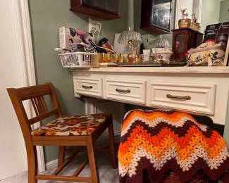 MCM Vanity Chair, Handmade Afghan