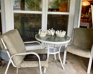 Outdoor Patio Table and Chairs, Handmade Ceramic Goose Planters