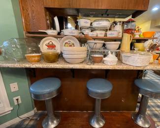 Set of 4 Chrome Mid Century 40’s-50’s Retro Art Deco Swivel Counter Soda Fountain/Diner Barstools made in St. Louis Missouri. They’re out of Krause’s Pharmacy Soda Fountain on Airline. 