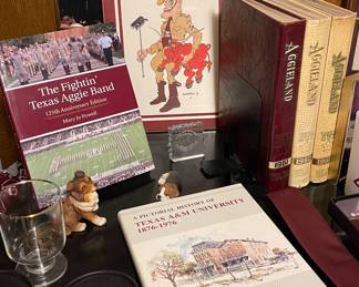 Book “The Fightin’ Texas Aggie Band” 125th Anniversary Edition, Sarg Drawing, 1959, 1960, 1961 Aggieland Annual, Pictorial Directory of Texas A&M University 1876-1976 Book