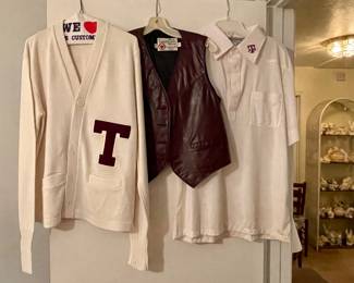 Vintage Texas A&M Letterman Sweater, Vintage Leather Maroon Vest