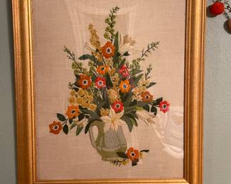 Vintage Embroidered Framed Art