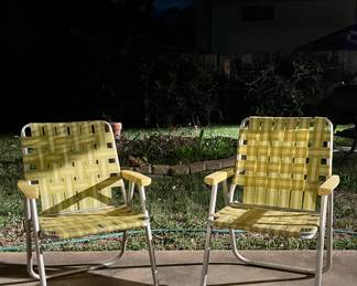 Vintage 1960’s Yellow Folding Aluminum Wed Seat Lawn Chairs