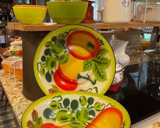 Vintage Fruit Stencil Enamelware Pans