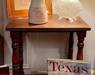 Antique Accent Table, Pottery Pitcher