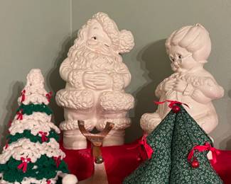 Crocheted Christmas Tree, Handmade Ceramic Mr & Mrs Claus