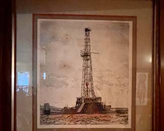 Framed Signed Watercolor Drilling Rig “Discovery Well”