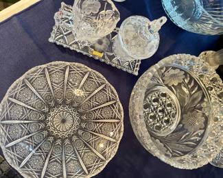 Vintage Pressed Glass Bowl, Pairpoint American Brilliant Cut and Etched Glass 