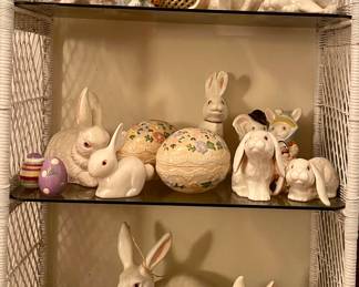 Vintage Handmade Ceramic Rabbits And Eggs