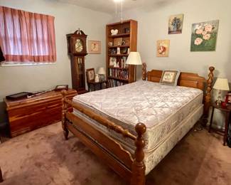 Vintage Solid Wood Queen Headboard/Footboard, Queen Size Mattress, Large Handmade Cedar Chest