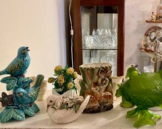 Vintage Westmoreland Glass Bird On Nest-Green Frosted Satin