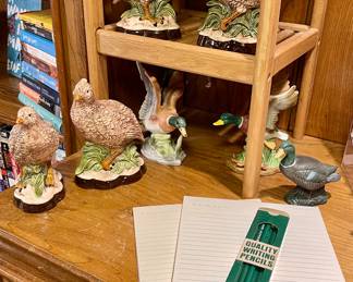 Handmade Ceramic Quail Figurines, Texaco Oil Note Pads, Handmade Ceramic Mallard Duck