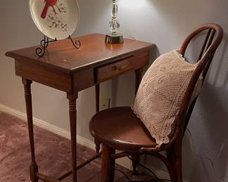 Antique Desk, Antique Bentwood Round-seated Chair