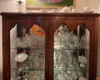 Antique Curio Cabinet, Vintage Crystal