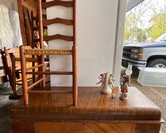 Antique Cedar Chest, Vintage Ladder-back Chairs