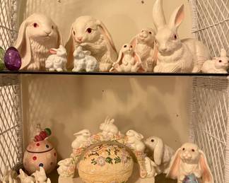  Vintage Handmade Ceramic Rabbits And Eggs