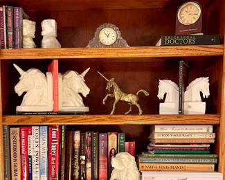 Gardening Books, Clocks, Unicorn Bookends