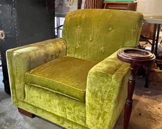 MCM Lime Green Velour Chair, Ashtray Stand