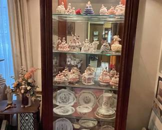Large Lighted Glass Mirror-backed Curio Cabinet with Glass Shelves