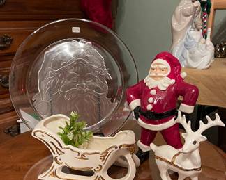 Vintage Handmade Santa, Sleigh and Deer, Santa Plate