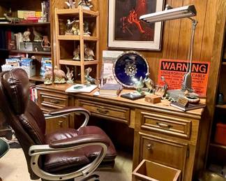 Leather Office Chair, Industrial Desk Lamp, Spittoon