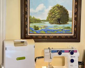 Necchi Omega Sewing Machine, Accuquilt Go!, Framed Bluebonnet Painting 