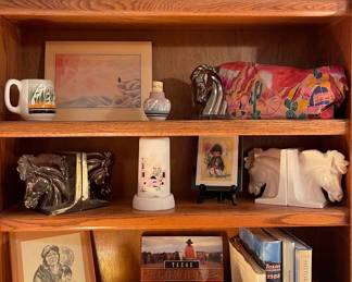 Handmade Ceramic Horse Bookends, Southwest Aztec Decor and Pottery, Marble Horse Bookends Made in Italy