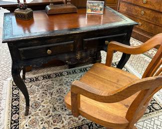 Desk and wood chair with wheels
