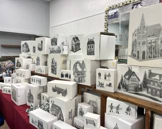 Box after box after box of DICKENS VILLAGE/DEPT 56 CHRISTMAS collectibles