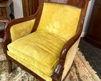 Wood and velvet chair - excellent condition