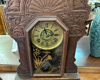 Detailed carved wood clock working 