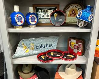 STETSON  cowboy hats, PABST BLUE RIBBON, CALIFORNIA COOLER, MILLER & OLD MILWAUKEE BEER collectible memorabilia